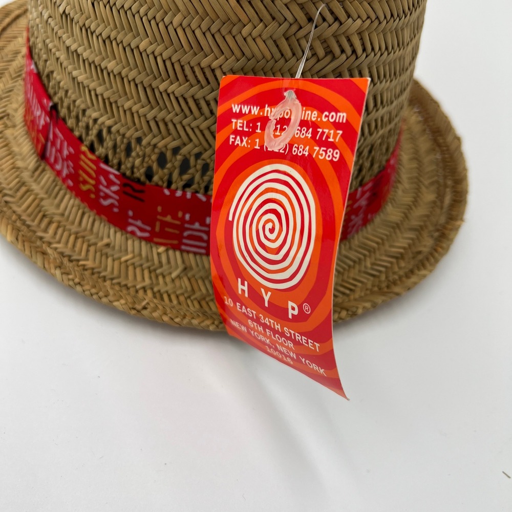 HYP New York Straw Fedora Hat Natural Tan Red Surf Skate Ride Band New - Picture 4 of 9